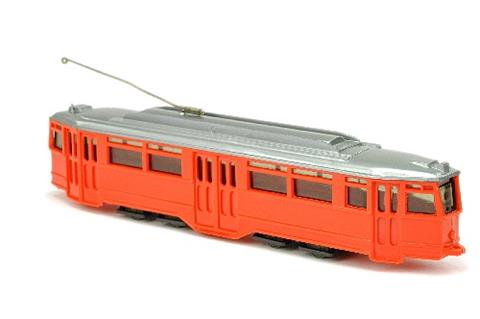 Straßenbahn-Triebwagen, orangerot/silbern