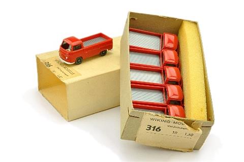 Händlerkarton mit 6 VW Pritschen T2, rot