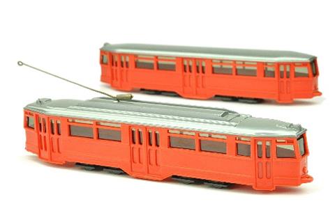 Straßenbahnzug, orangerot/silbern