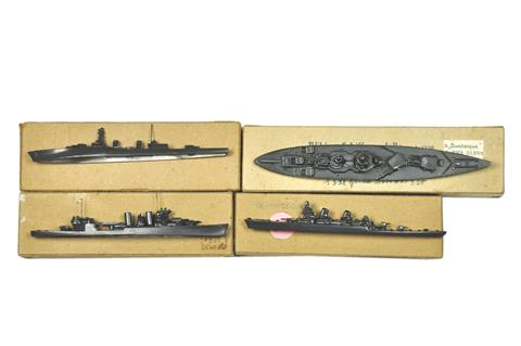 Konvolut 4 Kriegsschiffe (um 1950)