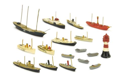 Konvolut 16+1 kleine Zivilschiffe (Vorkrieg)