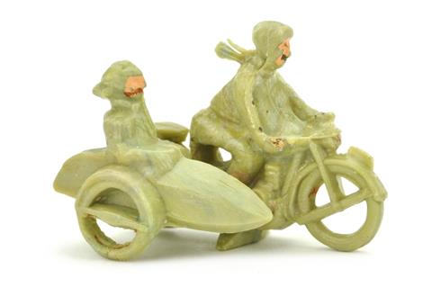 Motorradfahrer mit Beiwagen, misch-grünbeige