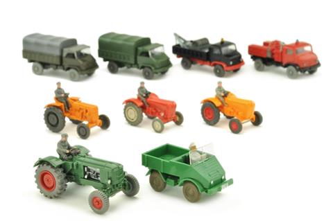 Konvolut 9 Unimog/Traktoren der 1960er/70er Jahre