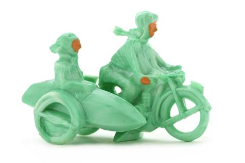 Motorradfahrer mit Beiwagen, leuchtgrün