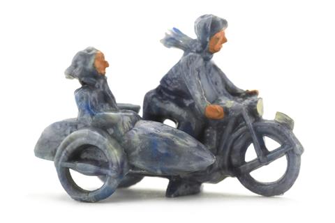 Motorradfahrer mit Beiwagen, helles misch-blau
