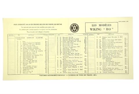 Preisliste September 1958 (für Belgien)
